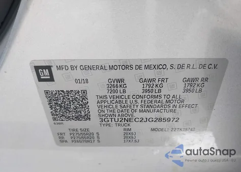 2018 GMC Sierra 1500 Slt from USA, damaged, VIN 3GTU2NEC2JG285972